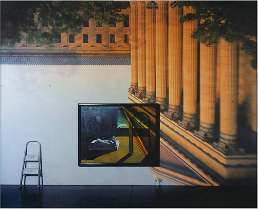 Camera Obscura Image of the Philadelphia Museum of Art, East Entrance in Gallery with a de Chirico Painting, 2005 (image); 2009 (print). Abelardo Morell, American (born Cuba), born 1948. Pigmented inkjet print, mounted to Dibond, Image/Sheet/Mount: 59 3/4 x 75 1/2 inches (151.8 x 191.8 cm). Philadelphia Museum of Art, Gift of the artist in memory of Anne d'Harnoncourt, 2009.